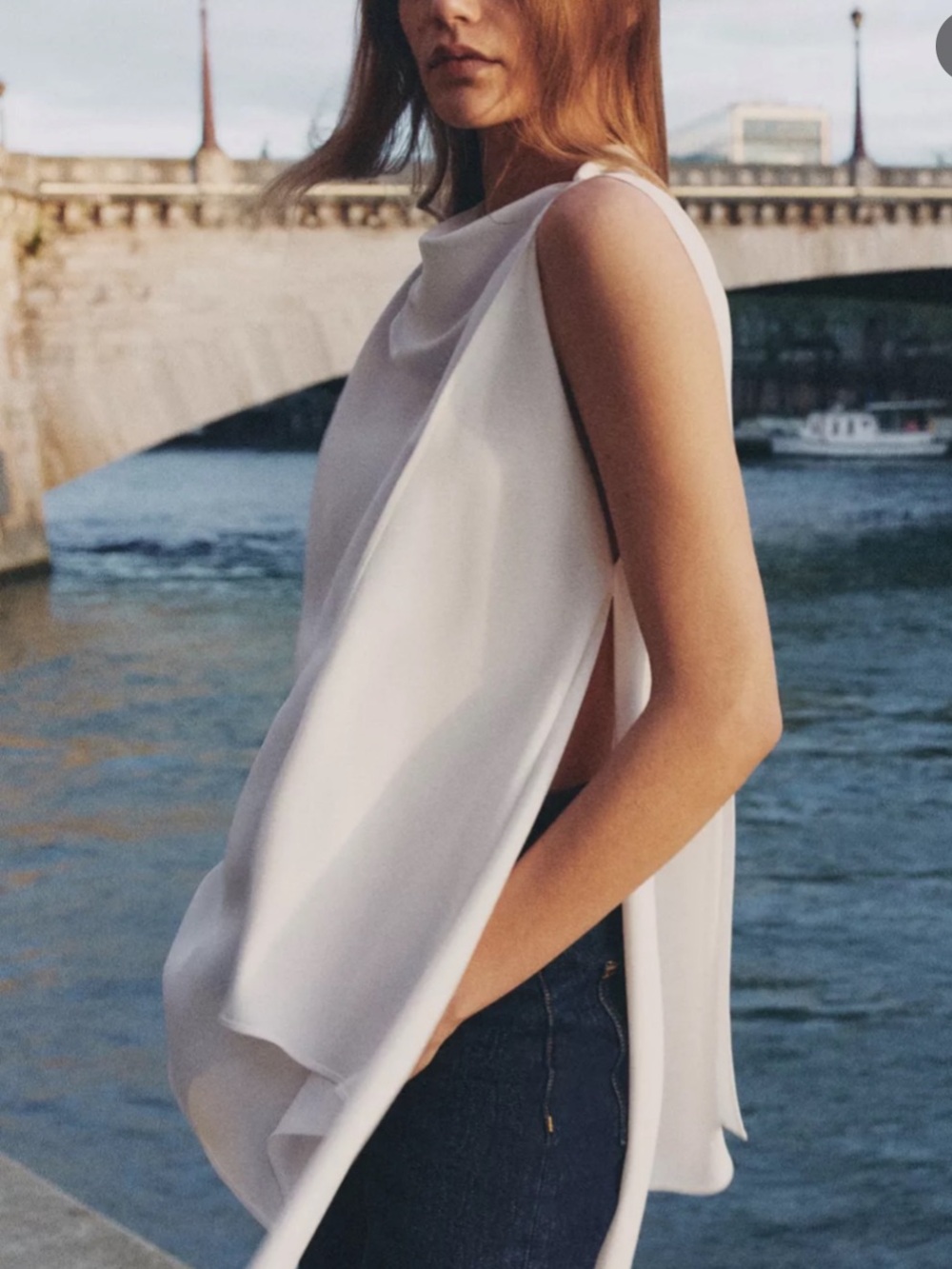 Zara White Asymmetrical Draped Sleeveless Top